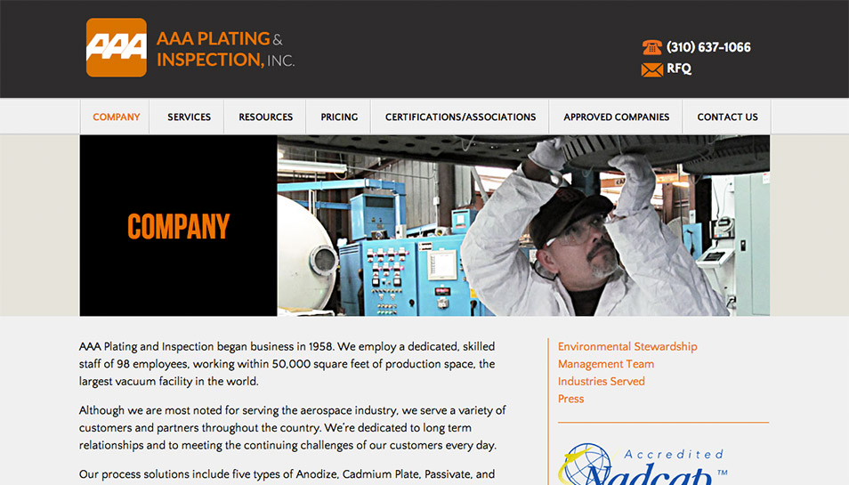 Click here to view a screenshot of AAA Plating: Company Page