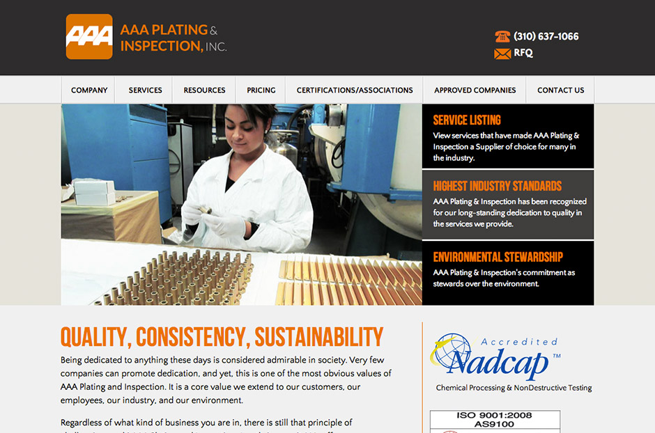 Click here to view the project, AAA Plating website