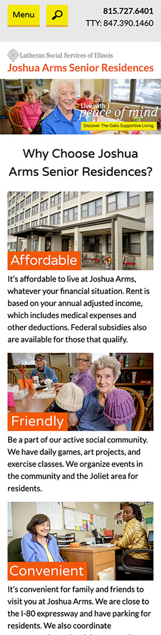 Click here to view a screenshot of Joshua Arms: Homepage - Mobile