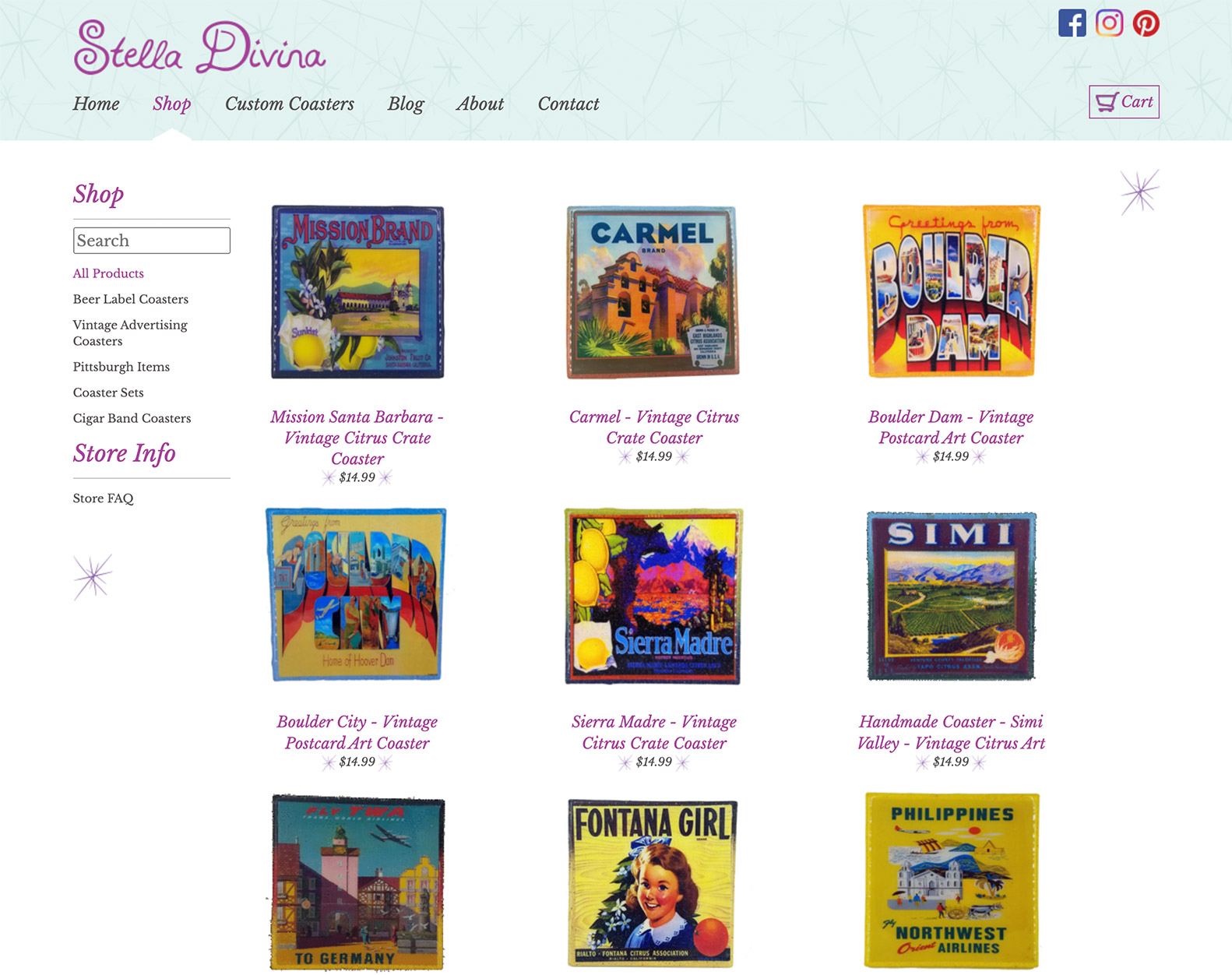 Click here to view a screenshot of Stella Divina: Shop Page - Desktop