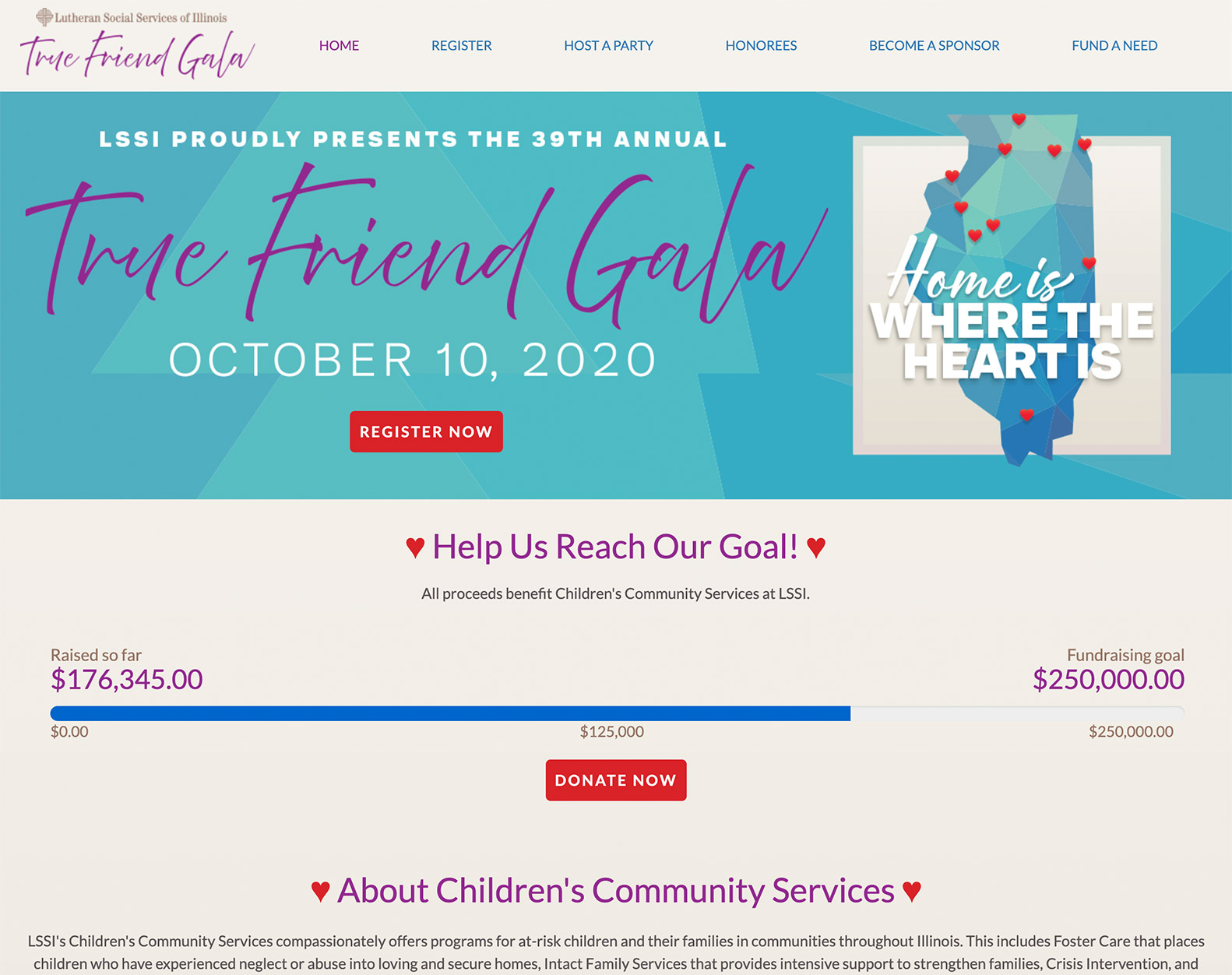 Click here to view a screenshot of the True Friend Gala: Homepage - Desktop
