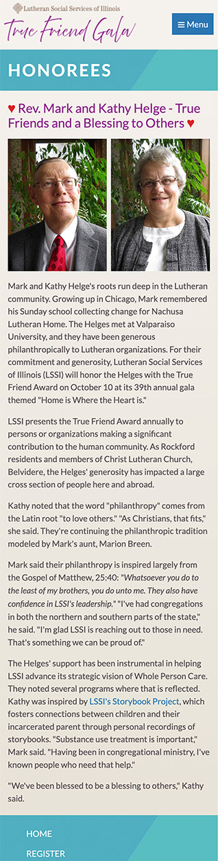 Click here to view a screenshot of the True Friend Gala: Honorees Page - Mobile